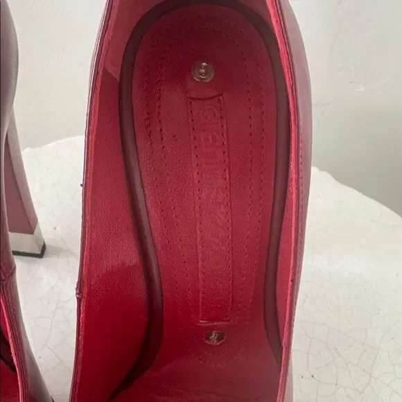 Gianmarco Lorenzi Bold Leather Red Heels Platform Square Toe Red Outsole Size 36 - Picture 10 of 14